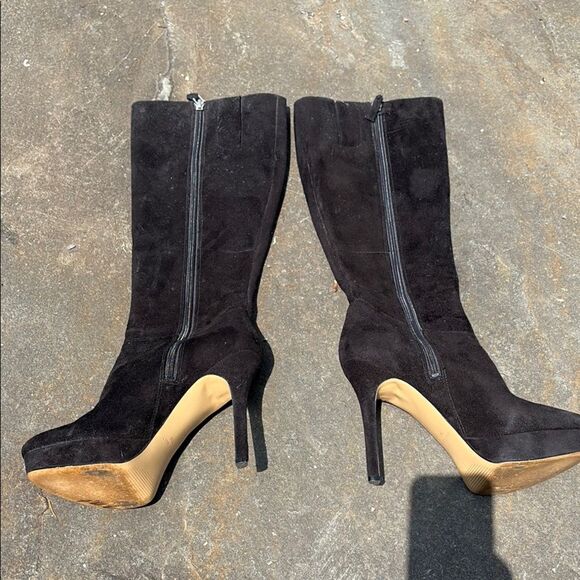 Elegant Black Suede Knee-High Boots 7.5 - Picture 1 of 8